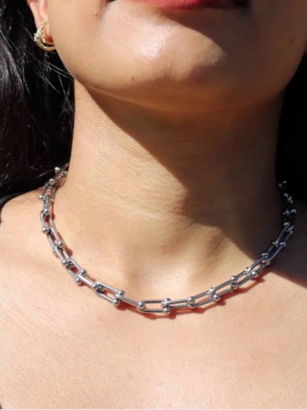 Graduated U Shape Silver Link Necklace Stainless Steel